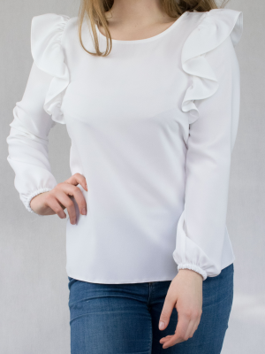 Biała bluzka koszulowa z falbanami